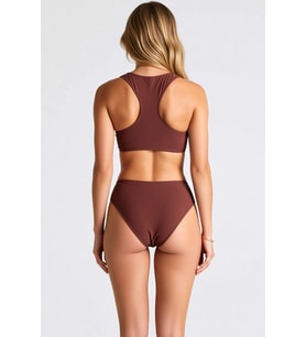 Kadın Bikini Takımı Bralette Üst Fermuarlı Normal Bel Slip Alt Örme Kumaş Kare Yaka Askılı