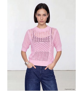 LCW Comfort Pembe Bisiklet Yaka Ajurlu Kadın Triko Kazak
