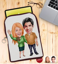 BK Gift Kişiye Özel Sevgililer Karikatürlü Taşınabilir Koruyucu Tablet Kılıfı & Organizer Çanta - Bordo-110
