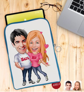 BK Gift Kişiye Özel Sevgililer Karikatürlü Taşınabilir Koruyucu Tablet Kılıfı & Organizer Çanta - Mavi-5