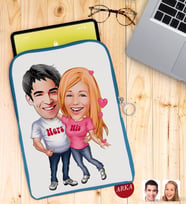 BK Gift Kişiye Özel Sevgililer Karikatürlü Taşınabilir Koruyucu Tablet Kılıfı & Organizer Çanta - Mavi-5