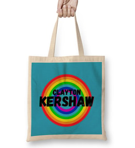 Clayton Kershaw CARTON ART - Baseball Lovers Gifts Vintage Retro Rainbow Bez Çanta Uzun Saplı