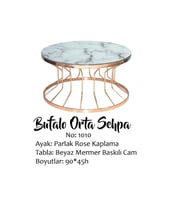 Brc 14053 Orta Sehpa Bufalo Beyaz Mermer TEMPER Cam Rose renk kaplama El Yapım (Bakır)
