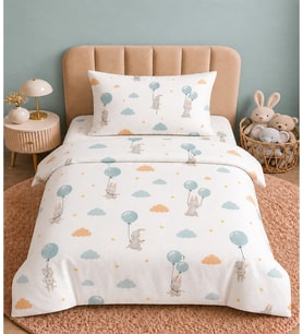 MORE HOME Müslin Bebek Nevresim Takımı %100 Pamuk Mavi Balonlu Tavşanlı