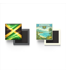 Buzdolap Magnetleri - Jamaika Bayrağı ve Kingston Retro Tema - 2'li Set Magneti