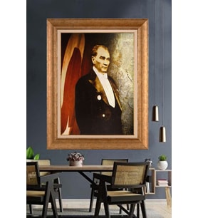 Altın Varaklı Çerçeveli Paspartulu Atatürk Tablo nh324 (Gold)