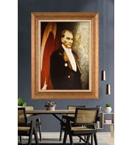 Altın Varaklı Çerçeveli Paspartulu Atatürk Tablo nh324 (Gold)