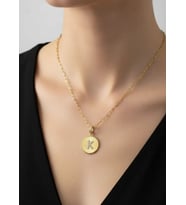 Çelik Gold Madalyon K Harf Kolye - 25-clkk211