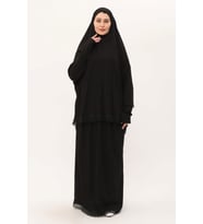 Siyah İki Parça Namaz Elbisesi Pamuk Kumaş Dantelli 2205_01