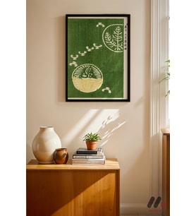Yeşil Botanik Japon Poster, Siyah Çerçeveli Duvar Tablosu - Modern Ev Dekorasyonu
