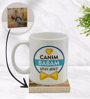 BK Gift Kişiye Özel Canım Babam Tasarımlı Beyaz Kupa Bardak ve Ahşap Bardak Altlığı Hediye Seti - Model 1