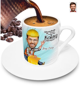 Nihayetinde Mühendis Kolay Yetişmiyor Kişiye Özel Karikatürlü Türk Kahvesi Fincanı (Beyaz)
