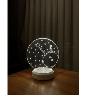 Küçük Prens Le Petit Figürlü Led Gece Lambası Gün Işığı Renk Ahşap Taban (Beyaz)