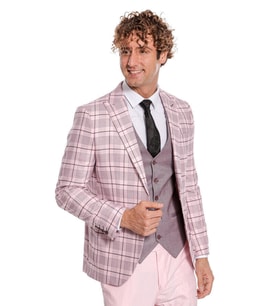 Ekose Ceketli Slim Fit Pembe Erkek Takım Elbise - Wessi (Bordo)