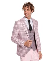 Ekose Ceketli Slim Fit Pembe Erkek Takım Elbise - Wessi (Bordo)