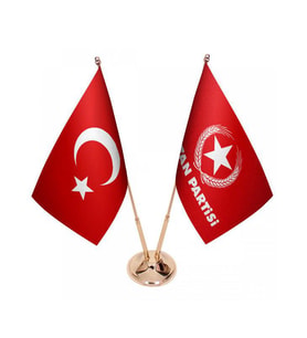 Masa Üstü Vatan Partisi Bayrağı Türk Bayrağı İkili Pirinç Direk Masa Bayrak Seti