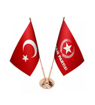 Masa Üstü Vatan Partisi Bayrağı Türk Bayrağı İkili Pirinç Direk Masa Bayrak Seti