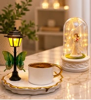 Sokak Lambalı Premium Kahve Fincanı ve LED Işıklı Fanus(şans melekli) Seti