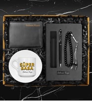 Babalar Gününe Özel Tasarım Fincan & Kişiye Özel Defter & Kişiye Özel Deri Kılıflı Touch Pen Kalem & Cüzdan & Tesbih Hediye Seti