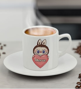 BK Gift Kişiye Özel İsimli Sevimli Canavar Tasarımlı Tasarımlı Türk Kahvesi Fincanı-1, Arkadaşa Hediye, Sevgiliye Hediye