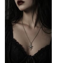 Gotik Kuru Kafa Yılan Figürlü Kolye Gümüş Renk Zincir Unisex