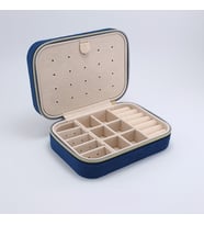 Kadife Yumuşak Doku Kumaş Fermuarlı Takı Kutusu Çanta Boy Mücevher Kutusu (Koyu Mavi)
