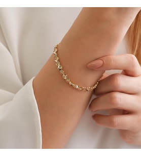 Goldium 14 Ayar Altın Taş Detaylı Bileklik (Sarı)