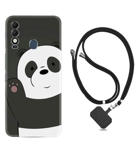 Tecno Spark 8T Kılıf Silikon Boyun Askılı İpli Desenli Silikon Hello Panda 1709