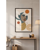 Soyut Minimalizm Geometrik Portre 1. Kalite Ahşap Çerçeveli Tablo