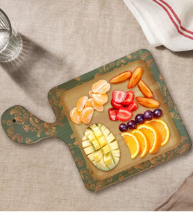 BK Gift Retro Motif Tasarımlı Kare Şeklinde Doğal Ahşap Servis ve Sunum Tabağı Model 5