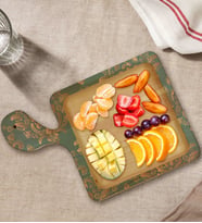 BK Gift Retro Motif Tasarımlı Kare Şeklinde Doğal Ahşap Servis ve Sunum Tabağı Model 5