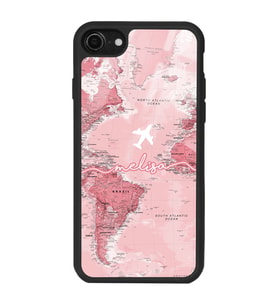 iPhone SE (2020) Uyumlu Pembe Harita Tasarımlı Glossy Telefon Kılıfı