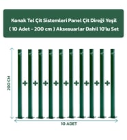 KONAK TEL ÇİT SİSTEMLERİ 10 ADET PANEL ÇİT DİREĞİ 200 CM AKSESUARLAR DAHİL (Yeşil)