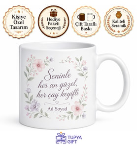 İsimli İkili Kupa Seti Anne Kız Özel Baskılı Hediye Bardak Porselen