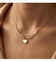 Kişiye Özel 925 Ayar Gümüş Tasarım Melek Kanatlı Kalp Kolye (Gold)