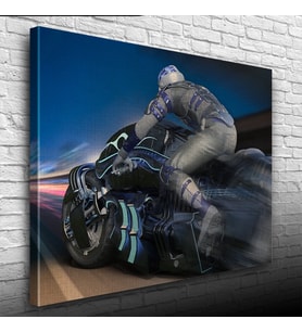 Futuristik Motosiklet ve Sürücüsü Kanvas Tablo 50 x 70