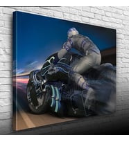 Futuristik Motosiklet ve Sürücüsü Kanvas Tablo 50 x 70