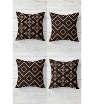 Geometrik Etnik Desen Osmanlı Gizli Fermuarlı Kırlent Kılıfı Koltuk Yastık Kılıfı Takım(4ADET) (Bej)