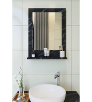Safir Banyo Aynası Dresuar 45x60 Siyah Mermer Raflı Banyo Aynası (Beyaz - Siyah Mermer)