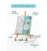 Sevimli Kuğular Temalı Çocuk Boyama Tuvali – Şövaleli Eğitici Boyama Seti 20x20 cm