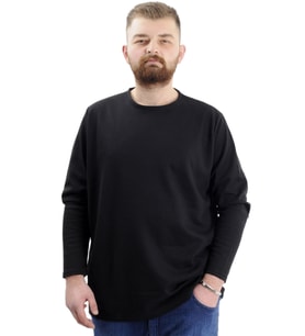 Mode XL Büyük Beden Erkek Sweatshirt Bisiklet Yaka Uzun Kol WAFFLE 23460 Siyah