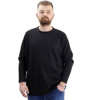 Mode XL Büyük Beden Erkek Sweatshirt Bisiklet Yaka Uzun Kol WAFFLE 23460 Siyah