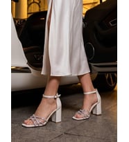 Nesil Shoes Carel 37 Sedef Çapraz Taşlı Kadın Sandalet