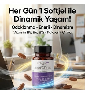 Collagen Forte Kırmızı Kore Ginseng Plus, Hidrolize Kolajen, Vitamin B5, B6, B12,çinko, Softgel 1000mg