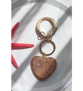 Zirkon Taşlı Pastel Nude-Gold Renk Kalp Model Çanta Aksesuarı Ve Anahtarlık
