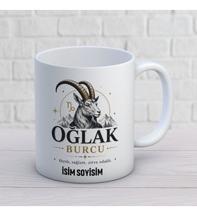 Kişiye Özel Oğlak Burcu Tasarımlı İsimli Seramik Kupa Bardak