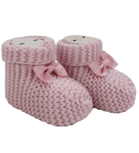 Unisex Pembe Puanlı Fiyonklu Triko Patik 0-6 Ay (Standart)