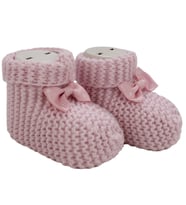 Unisex Pembe Puanlı Fiyonklu Triko Patik 0-6 Ay (Standart)