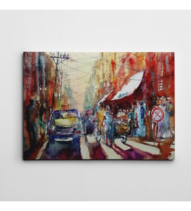Taksi Bar ve  Cadde  Suluboya Kanvas Tablo