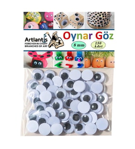 Oynar Göz Siyah 8 mm 150 li 1 Paket Oynayan Göz 8mm Hobi Tasarım Anasınıfı Kreş Etkinlik Elişi 